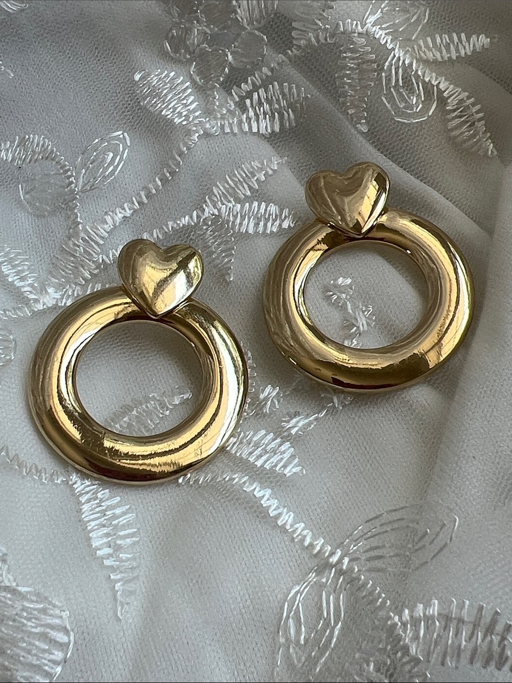 Gold Heart Hoop Statement Earrings